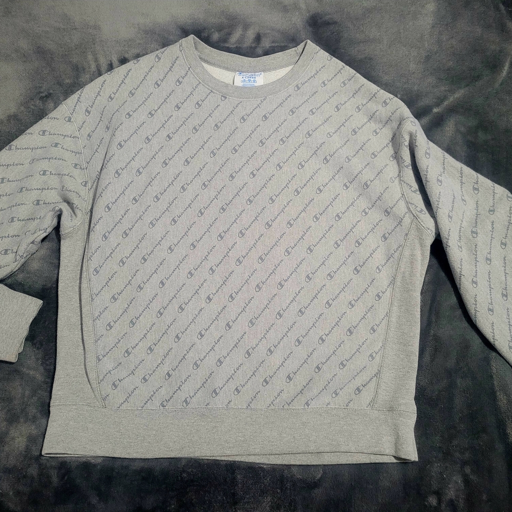 Champion Light Gray Allover Logo Crewneck Sweatshirt